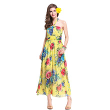 beach dress vestidos sexy women long dress halter floral print tie waist beach maxi sundress yellow J4U66