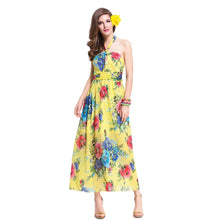 beach dress vestidos sexy women long dress halter floral print tie waist beach maxi sundress yellow J4U66