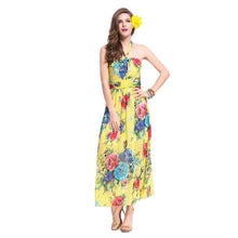 beach dress vestidos sexy women long dress halter floral print tie waist beach maxi sundress yellow J4U66