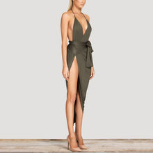 New Dress Sexy Celebrity Women V-neck Backless Wrap Slim Midi Bodycon Stretch Dresses J4U66