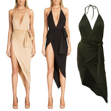 New Dress Sexy Celebrity Women V-neck Backless Wrap Slim Midi Bodycon Stretch Dresses J4U66