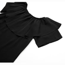 t-shirts women off shoulderchiffon t shit slash neck tee shirt ruffle dip hem casual tops women blusas black J4U66