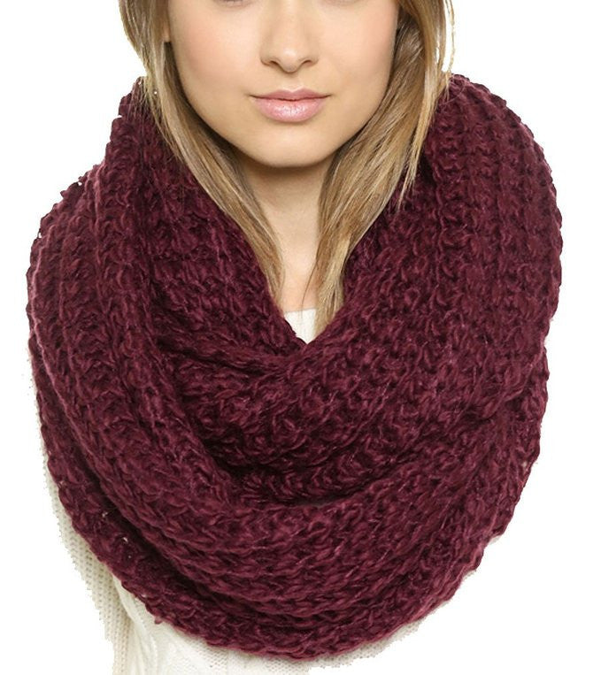 Warm Women Two Circle Cable Knit Cowl Neck Long Scarf Shawl Casual Solid Scarves & Shawls  J4U66