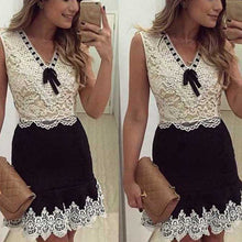 women black and white lace dress ladies sleeveless vintage dresses casual mini bow dress J4U66