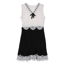 women black and white lace dress ladies sleeveless vintage dresses casual mini bow dress J4U66