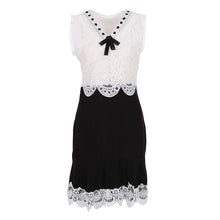 women black and white lace dress ladies sleeveless vintage dresses casual mini bow dress J4U66