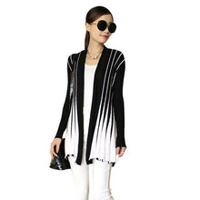 women casual cardigan open front stripe knitted cardigan long sleeve women outerwear slim knitwear black rose J4U66