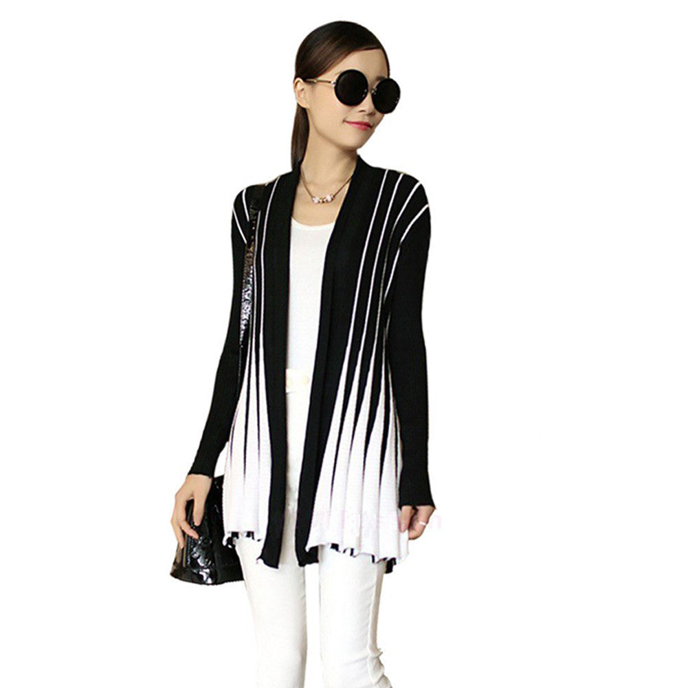 women casual cardigan open front stripe knitted cardigan long sleeve women outerwear slim knitwear black rose J4U66