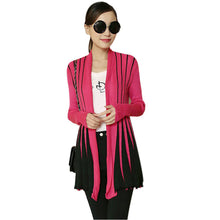 women casual cardigan open front stripe knitted cardigan long sleeve women outerwear slim knitwear black rose J4U66