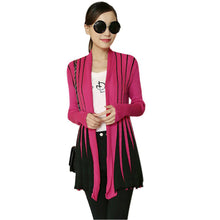 women casual cardigan open front stripe knitted cardigan long sleeve women outerwear slim knitwear black rose J4U66