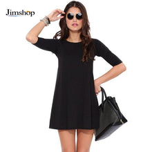 Women Chiffon Dress Fashion Dress O-Neck Half Sleeve Asymmetrical Hem Black Party Mini Dress Plus Size Vestidos J4U66