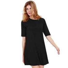 Women Chiffon Dress Fashion Dress O-Neck Half Sleeve Asymmetrical Hem Black Party Mini Dress Plus Size Vestidos J4U66