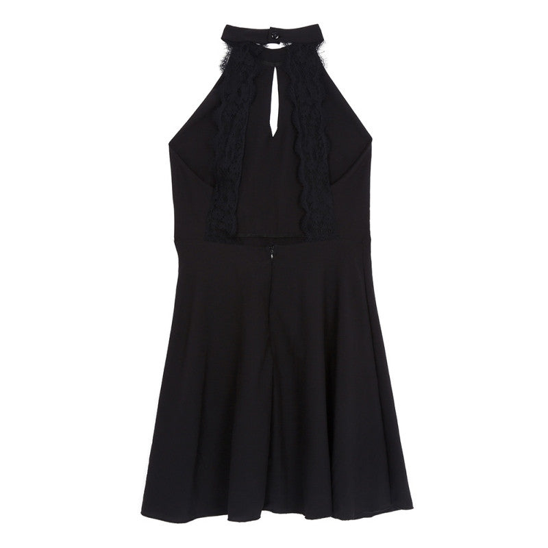 New Women Fashion Backless Sexy Dress White and Black Lace Sleeveless Dresses Slim Casual Short Dress J4U66