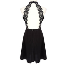 New Women Fashion Backless Sexy Dress White and Black Lace Sleeveless Dresses Slim Casual Short Dress J4U66