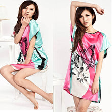 women faux silk butterfly pattern sleepwear gown dress robe nightwear J4U66