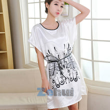 women faux silk butterfly pattern sleepwear gown dress robe nightwear J4U66