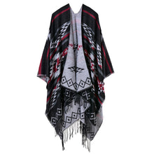 women knitted cape poncho open front geometric striped tassel fanon fringe duplex cashmere shawls and scarves pashmina J4U66