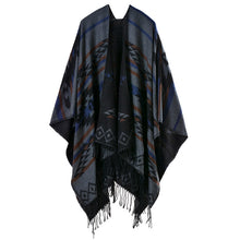 women knitted cape poncho open front geometric striped tassel fanon fringe duplex cashmere shawls and scarves pashmina J4U66