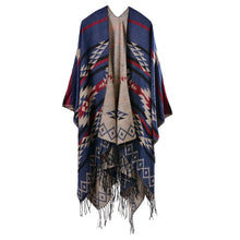 women knitted cape poncho open front geometric striped tassel fanon fringe duplex cashmere shawls and scarves pashmina J4U66