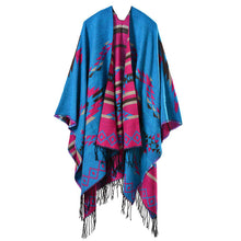 women knitted cape poncho open front geometric striped tassel fanon fringe duplex cashmere shawls and scarves pashmina J4U66