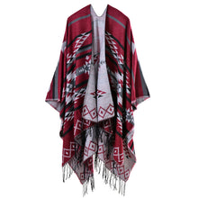 women knitted cape poncho open front geometric striped tassel fanon fringe duplex cashmere shawls and scarves pashmina J4U66