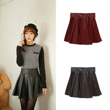 New Women Ladies Faux Leather High Waist Skater Flared Pleated Short Mini Skirt LE2 J4U66