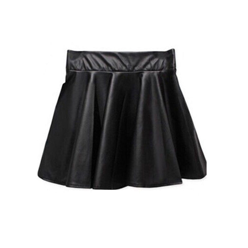 New Women Ladies Faux Leather High Waist Skater Flared Pleated Short Mini Skirt LE2 J4U66