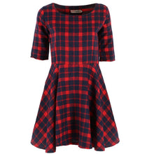 Red Plaid Dress Round Neck Half Sleeve Mini Dresses Vestidos Y2 J4U66