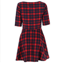 Red Plaid Dress Round Neck Half Sleeve Mini Dresses Vestidos Y2 J4U66
