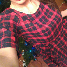 women red plaid dress round neck half sleeve mini dresses vestidos J4U66