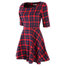 Red Plaid Dress Round Neck Half Sleeve Mini Dresses Vestidos Y2 J4U66