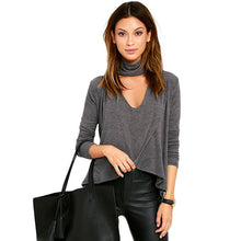 women sexy turtle neck cutout at bust crop top ladies t-shirts mock neck dip hem long sleeve tops clothes J4U66