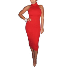 New Women Bodycon Fashion Turtleneck Sleeveless Casual Elegant Pencil Dresses Sexy Club Party Bandage Dress J4U66