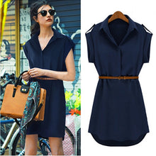 women dress chiffon casual slim ol shirt dresses belt women office dress plus size party mini dress xxl J4U66