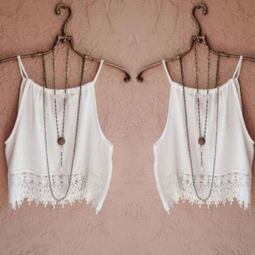 Women Sexy Lace Tops Short Sleeveless Crop Top T Shirt Bottoming BlouseTank Top J4U66