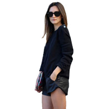 Women's Long Sleeve Mesh Panel Casual Loose Black Sweatshirts Pullovers J4U66