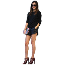 Women's Long Sleeve Mesh Panel Casual Loose Black Sweatshirts Pullovers J4U66