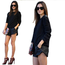 Women's Long Sleeve Mesh Panel Casual Loose Black Sweatshirts Pullovers J4U66