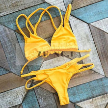 blue halter style bikini and sexy position print swimwearbandeau women beachwear n112zn J4U66