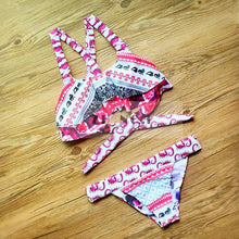 blue halter style bikini and sexy position print swimwearbandeau women beachwear n112zn J4U66