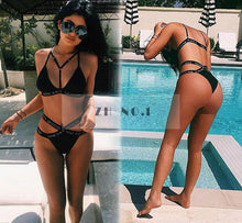 blue halter style bikini and sexy position print swimwearbandeau women beachwear n112zn J4U66