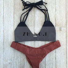 blue halter style bikini and sexy position print swimwearbandeau women beachwear n112zn J4U66