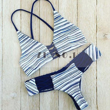 blue halter style bikini and sexy position print swimwearbandeau women beachwear n112zn J4U66