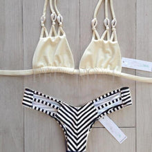 women bikini set push up swimwear lace bottom blue striped swimsuit pade bikini brazilian maillot de bain J4U66