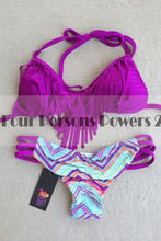 push up padded women swimsuit cross bandage purple swimwear biquini bathing bikini retro print swimwear J4U66