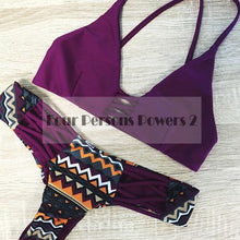 push up padded women swimsuit cross bandage purple swimwear biquini bathing bikini retro print swimwear J4U66