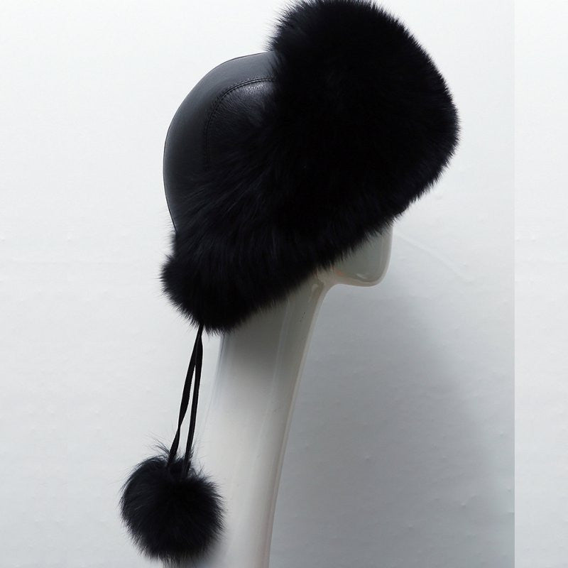 womens raccoon fur hat leather fur hats lady warm charm beanies caps headgear fox fur ball J4U66