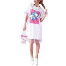organza lace dress wow t-shirts dresses straight women letter print mesh patchwork short sleeve casual dress J4U66