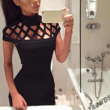 Party Night Turtle Neck Dress Hollow Out Mesh Slim Dresses Sexy Skinny Cut Off Black Mini Bodycon Brand Vestidos J4U66