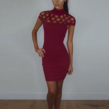 Party Night Turtle Neck Dress Hollow Out Mesh Slim Dresses Sexy Skinny Cut Off Black Mini Bodycon Brand Vestidos J4U66